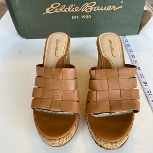 Eddie Bauer Women's Brown Leather Woven Mules